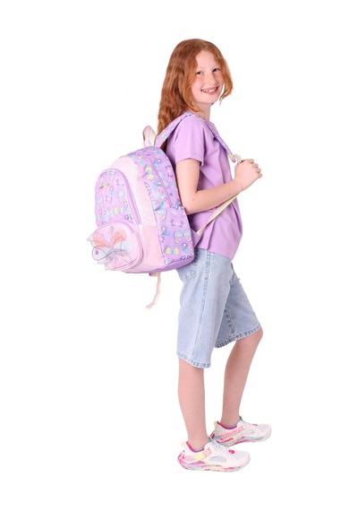 Kaukko Kids Üç Gözlü Kız Çocuk Okul Sırt Çantası Nakışlı Kelebek Desenli - L5222 Mor
