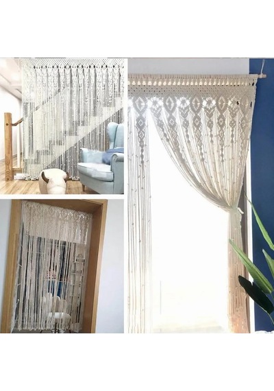 Boho Duvar Askılı Makrome Perde: 90x180cm 408051285