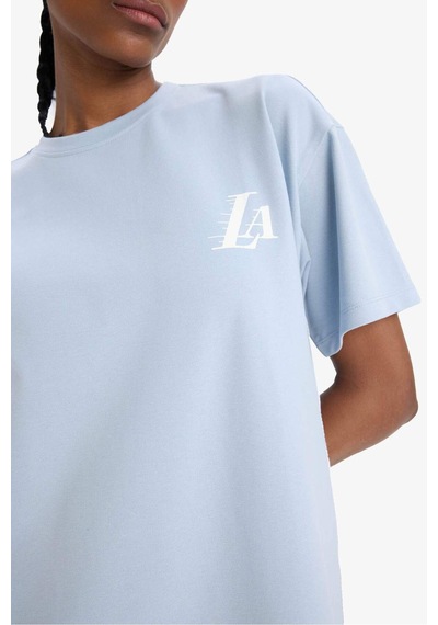 Defacto Nba Los Angeles Lakers Defactofit Bisiklet Yaka Yırtmaçlı Pike Spor Midi Elbise E3616ax25smbe824 Mavi
