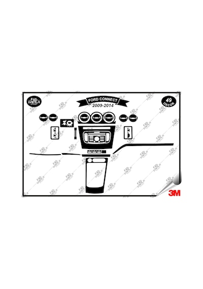 Ford Connect 2009-2014 Torpido Konsol Trim Göğüs Maun Kaplama Set 49 Parça Siyah