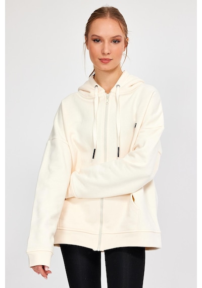 Alexandergardı Fermuarlı Kapüşonlu Oversize Sweatshirt B22-75300 Ekru