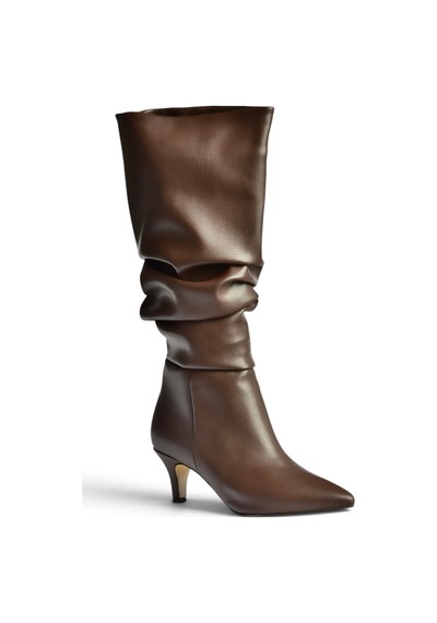 Fox Shoes Z965170409 Kahverengi İnce Topuklu Büzgülü Kadın Çizme