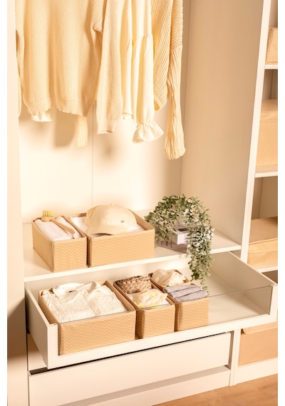 Serstil 6'lı Çekmece Içi Düzenleyici Organizer Set - Çok Amaçlı Dolap Içi Kutu Seti - Bej Martı Martı Bej