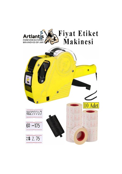 Etiket Makinesi Sarı 1 Adet Beyaz Fiyat Etiketi 10 Rulo Sekiz Haneli Fiyat Etiketi Makinası Lira Dolar Euro Dayanıklı