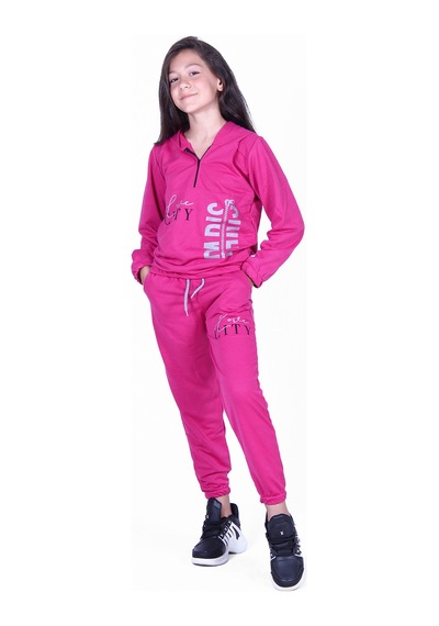 Fyk Kids Kız Çocuk Love City Baskılı Fermuarlı Eşofman Takımı Fuşya