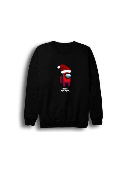 Among Us Yeni Yıl Noel Baba Happy New Year Baskılı Sweashirt Siyah