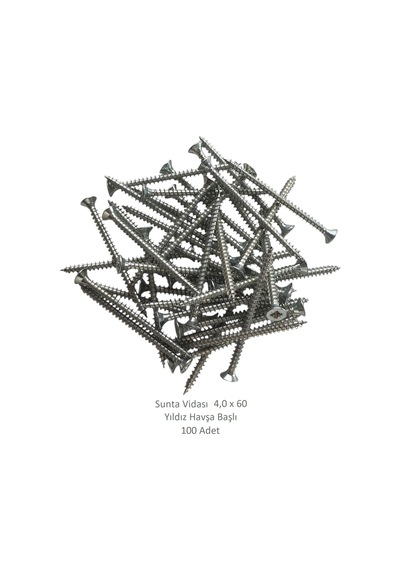 Sunta Vidası, 4,0 X 60 Mm, 100 Adet, Yhb Vida 4 x 60