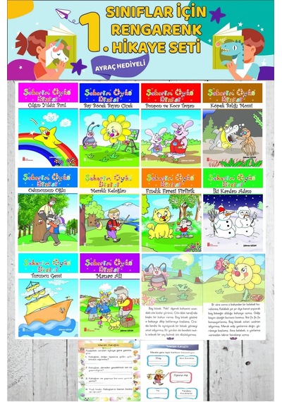 1.sınıf Öğretmen Tavsiyeli Okumayı Hızlandıran Eğlenceli Büyük Boy Hikaye Seti 16 Sayfa