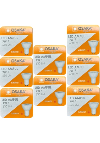 8 Adet Osaka 7w Kırmızı Işık Gu10 Duylu Kalın Duy Led Çanak Ampul