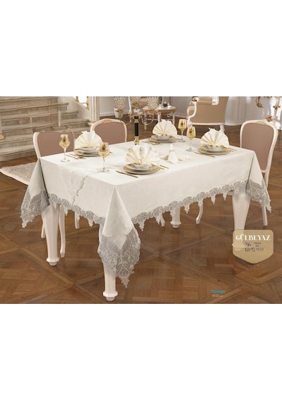 Fransız Dantelli Gardenya 26 Parça Yemek Takımı Gülbeyaz