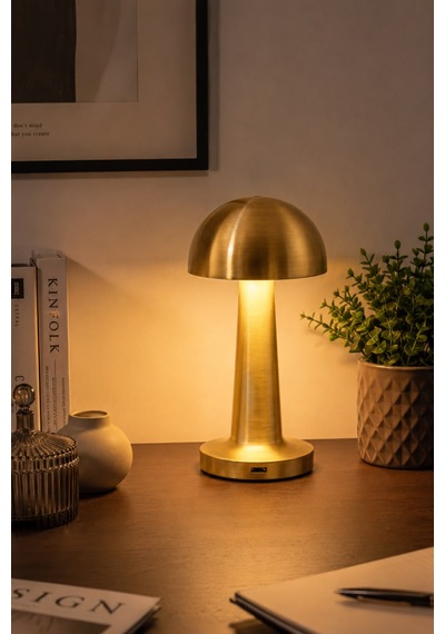 Mantar Masa Lambası Gold Renk Kablosuz