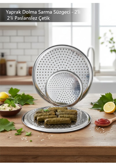 Lüks Paslanmaz Çelik Sarma Ve Dolma Süzgeci Altlığı 2'li Çelik