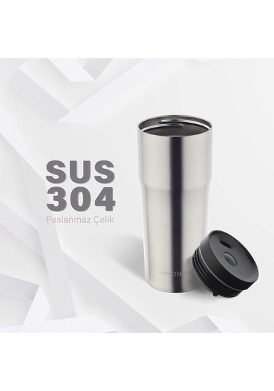 Sızdırmaz Vakumlu Çıft Katmanlı Çelik Bardak Termos 480 Ml 6 Saat Sıcak / 12 Saat Soğuk - Metalik Gri Çok Renkli