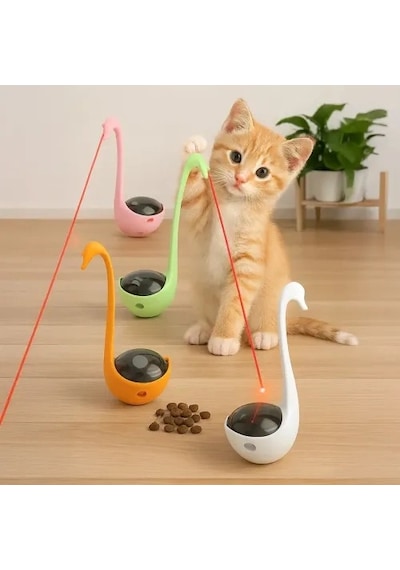 Zenviya21 Kuğu Şeklinde Lazerli Ve Mama Hazneli Kedi Oyuncağı Zenya785