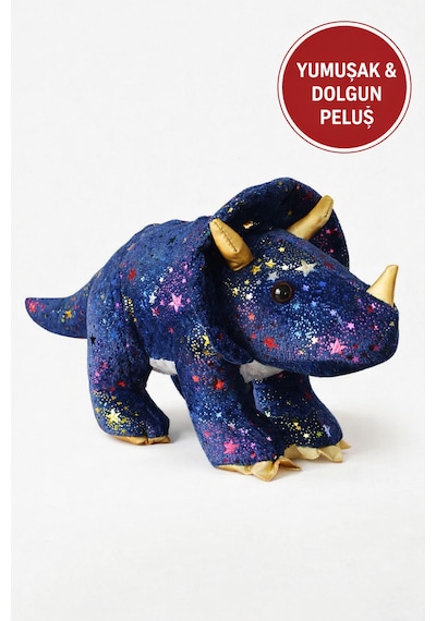 Yıldız Desenli Triceratops Peluş Oyuncak 35 Cm Yumuşak Büyük Dinozor Kız Çocuk Hediyesi