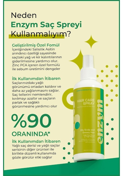 Enzym Cosmetıcs Yağlı Saç Derisi Ve Yağlı Saçlara Özel Yağlanma Karşıtı Saç Bakım Spreyi 200 Ml