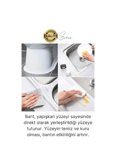 Ekstra Kalın 3.35 Mt Banyo Küvet Duşakabin Mutfak Tezgah Lavabo Su Sızdırmaz Kenar Bandı Beyaz Bant