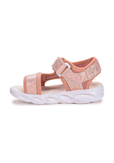 Kiko Kids 133 Hologram Işıklı Kız Çocuk Cırtlı Sandalet Ayakkabı Pudra 001