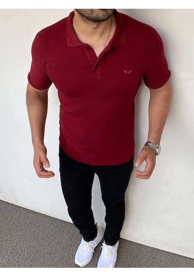 Modefendi Slim Fit Örme Polo Yaka Tshırt Bordo