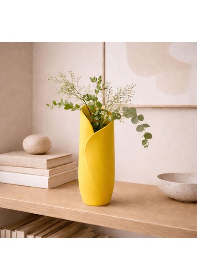 Modern Sarmal Tasarım 3d Baskı Dekoratif Vazo Sarı