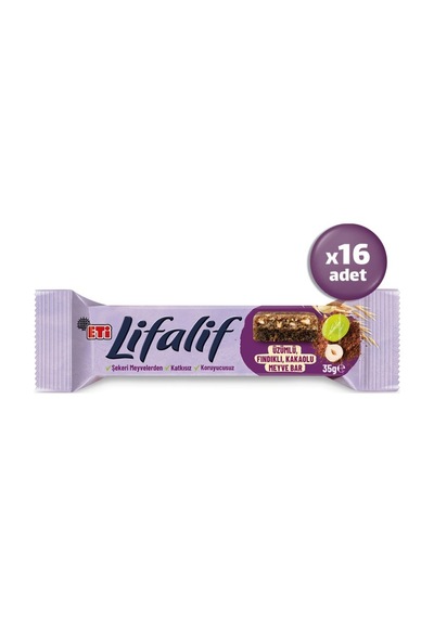 Lifalif Üzümlü, Fındıklı, Kakaolu Meyve Bar 35 G X 16 Adet