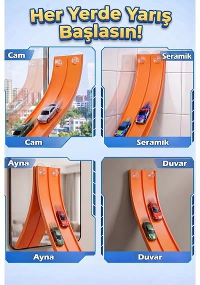 Turuncu Esnek Yarış Pisti 4.5 Mt Oyuncak Araba Pisti Aksiyon Parkuru Esnek Oyuncak Yol