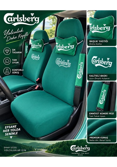 Yeşil Carlsberg Süper Set Dörtlü Servis Kılıfı + İkili Yastık Ve Kemer Kılıfı +vites Poları 85398743
