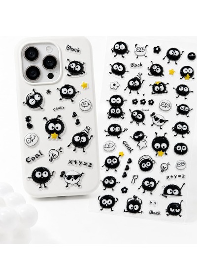 Kendinden Yapışkanlı Kabartmalı Sticker Seti Sevimli Kömür Emoji Karakterli Dekoratif Çıkartma