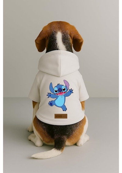 Baskılı İçi Polarlı Köpek Ve Kedi Kıyafeti & Elbisesi - Beyaz Renk Kapüşonlu Hoodie Bfa31 2xl