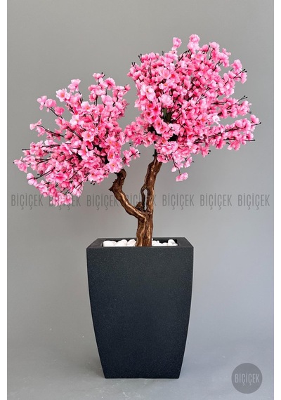Biçiçek Yapay Pembe Sakura Ağacı 100 Cm Bahar Dalı Antresi̇t Kare Saksıda