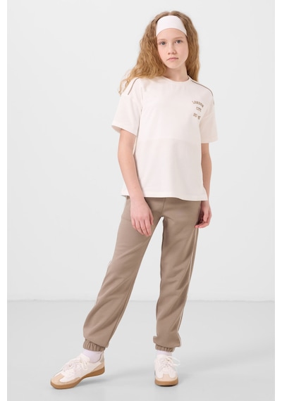 Tommylife Ekru-koyu Bej O Yaka Baskılı Lastik Paçalı Standart Fit Kız Çocuk Eşofman Takım - 75186 Ekru/koyu Bej Ekru - Koyu Bej