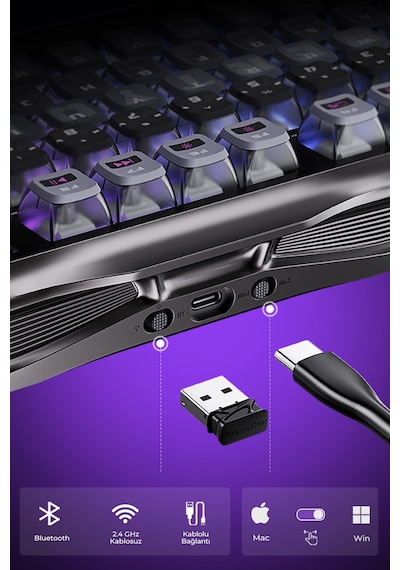 Gravastar Mercury K1 Pro Rgb Alüminyum Çerçeveli Kablosuz Mekanik Gaming Klavye
