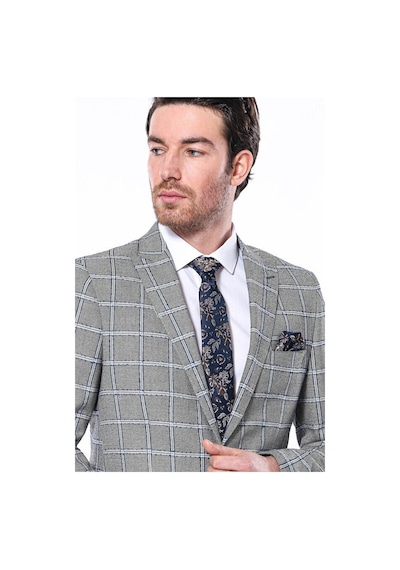 Wessi Ekose Slim Fit Gri Erkek Ceket Siyah