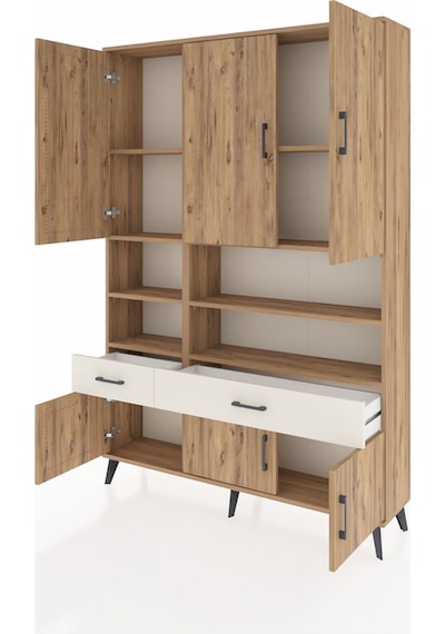 Arges Dolap 8 Raflı 2 Çekmeceli 6 Kapaklı 132x30x195 Çam-çam/... Çam