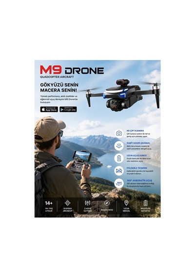 Premium M9 Plus 4k Hd Kameralı Katlanabilir Drone, Ekranlı Kumandalı, 5g Wi-fi Fpv Görüntü, Optik Akış
