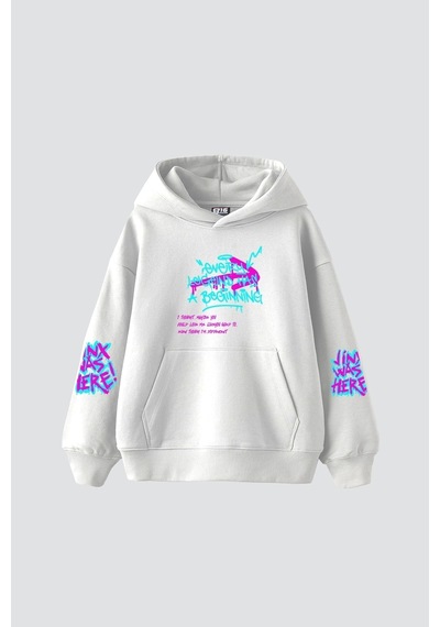 Tarzsokak Jinx Arcane Baskılı Oversize Unisex Beyaz