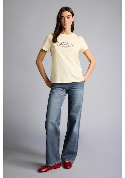 Defacto Baskılı Sarı Kadın T-shirt H2138ax/yl149