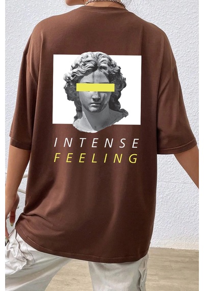 Unisex Aesthetic Baskılı T-shirt Kahverengi