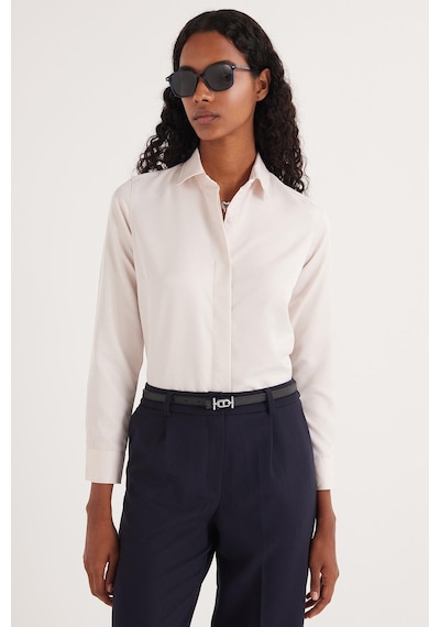 Tudors Kadın Slim Fit Dar Kesim Vucüda Oturan Uzun Kollu Gizli Düğme Detaylı Taş Basic Gömlek-35558 Taş