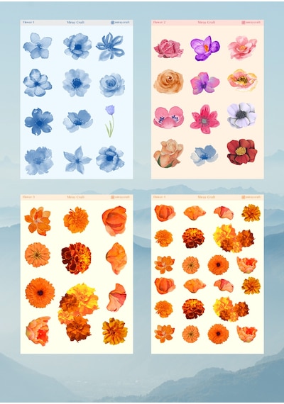 14'lü Çiçek Temalı 12 17 Cm Sticker Seti/bullet Journal, Scrapbook, Ajanda, Planlayıcı, Defter Için Diğer