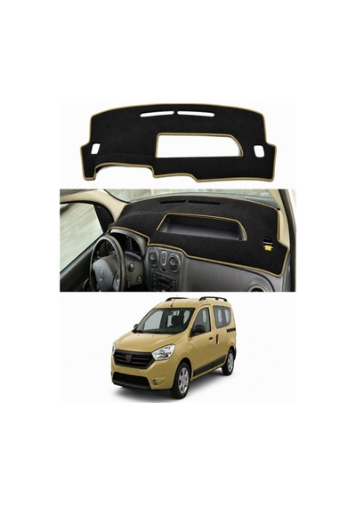 Dacia - Dokker 2012-2021 Uyumlu Torpido Koruma Kılıfı - Taba Şeritli
