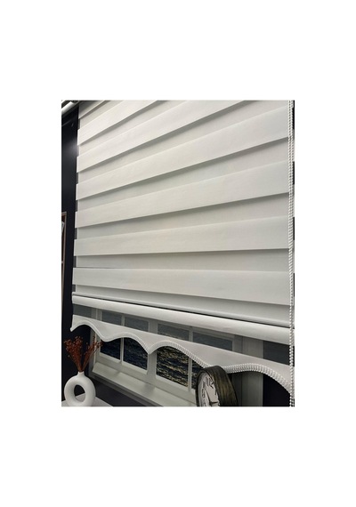 Beyaz Renk Etek Dilimli İthal Bambu Zebra Stor Güneşlik Perde Yüksek Kalite