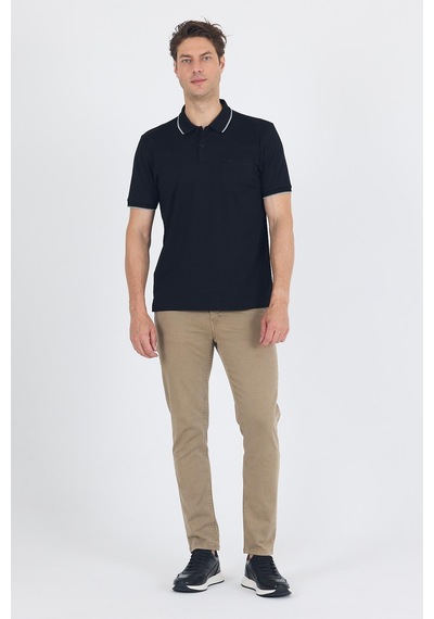 Kısa Kol Düz Suprem Polo Yaka Cepli %100 Pamuk Comfort Fit Tişört 1011250189 Siyah