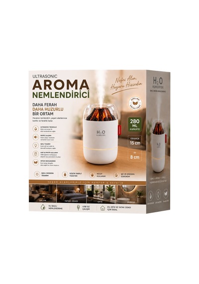 Ahşap Odun Ateşi Tasarımlı 280 Ml Ultrasonik Hava Nemlendirici & Aroma Difüzör Soğuk Buhar