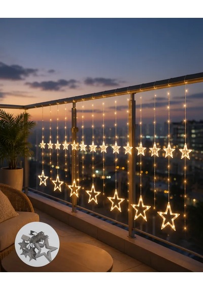 Astraltech Yıldız Figürlü Perde Peri Led 3x3 Metre Çok Renkli