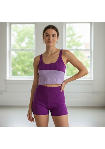Bonbon Kadın Triko Askılı Ve Şortlu Mor Lila Renk 2'li Takım Bb2738