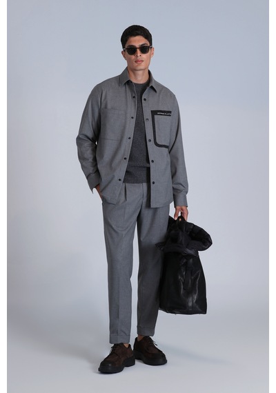 Lufian Hard Erkek Basic Gömlek Slim Fit Gri Gri 112010651100150 Gri