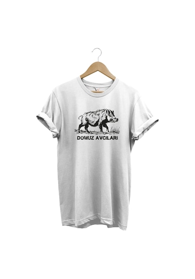 Avcılık Hunter Domuz Avcıları Baskılı Domuz Avı %100 Pamuk Regular Fit Beyaz T-shirt Beyaz