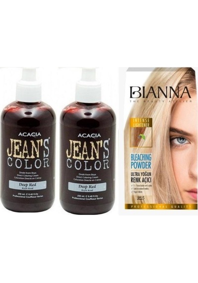 Jeans Color Saç Boyası Koyu Kızıl 250 ml 2 Adet ve Bianna Saç Açıcı