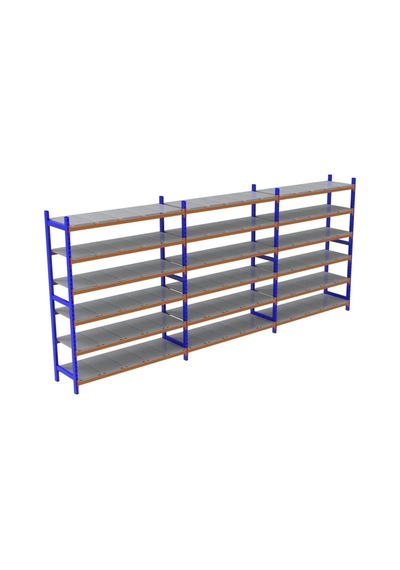 6 Katlı 3'lü Depo Rafı - 300-350 Kg Taşıma Kapasiteli Hafif Rack Raf 40x150x200 Cm Gri